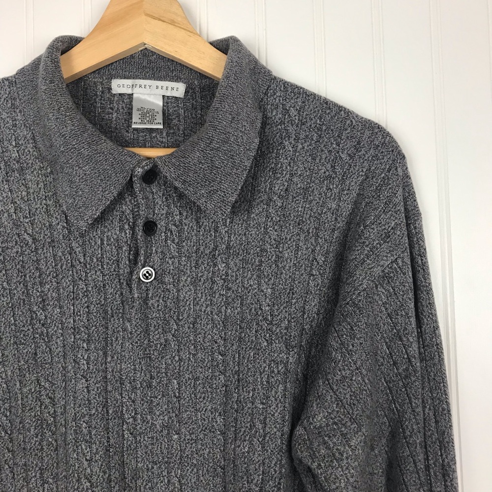 Geoffrey Bean Gray Ribbed Cable Knit Sweater